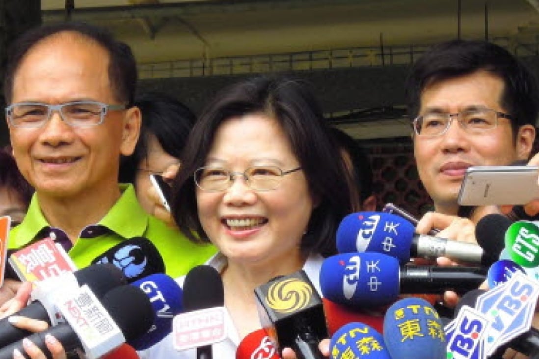Tsai Ing-wen (centre) is the prohibitive favourite to be elected Taiwan's president on January 16. Photo: EPA