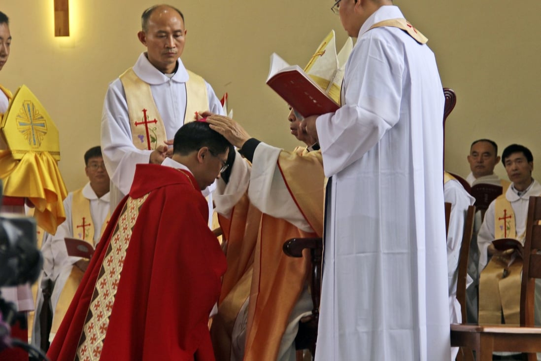 Joseph Zhang Yinlin is ordained as bishop of Anyang during a ceremony in China earlier this month. Photo: AP