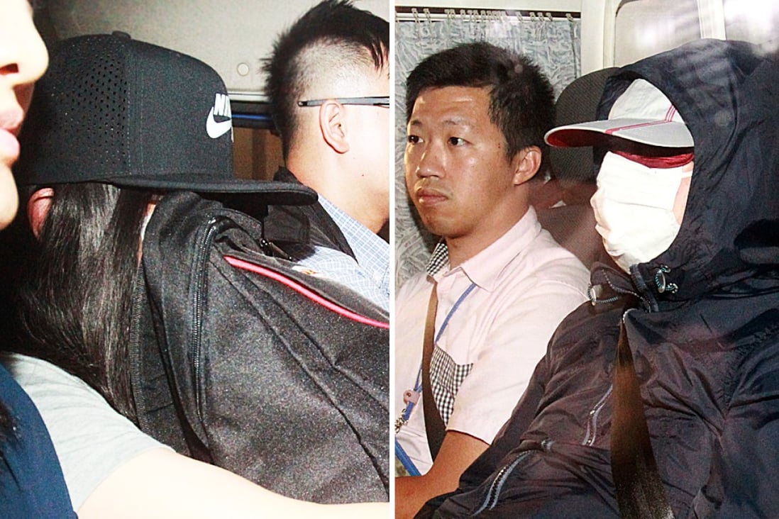 Police arrested Hui Ming-shun (right) and his wife and co-founder Lin Wai-yin (left) at the Shun Tak ferry terminal after they returned from Macau. Photo: May Tse
