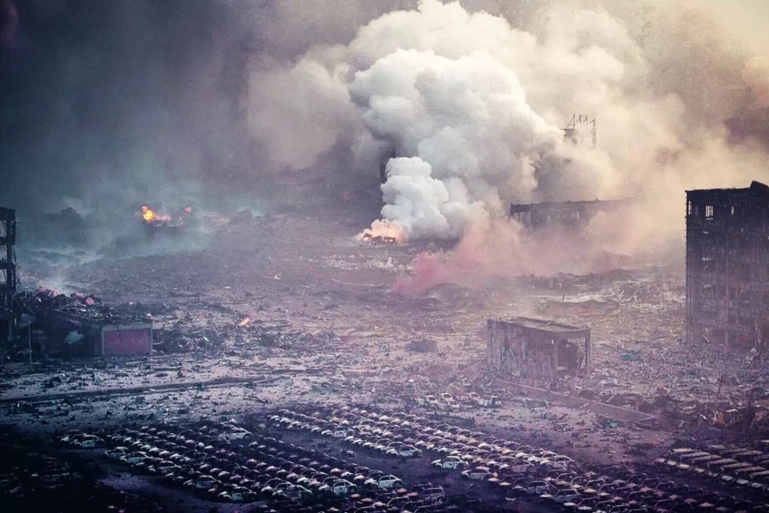 Taking on the look of a war zone or apocalyptic film, the gutted remains of an industrial area in Tianjin, China. Photo: Beijing Youth Daily