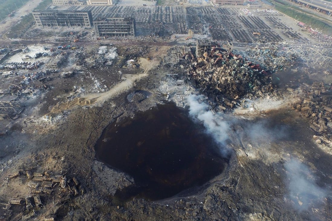 An aerial view of the crater after Wednesday's blasts. Photo: EPA