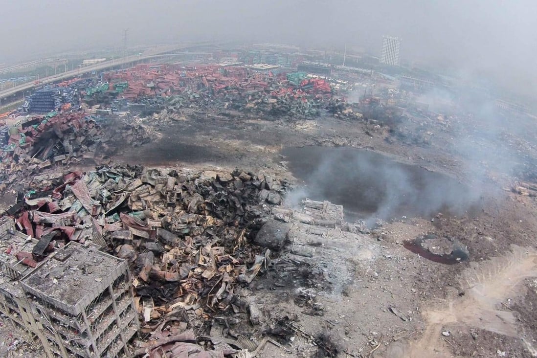 An aerial view of the warehouse explosion site in Tianjin, north China. Photo: Xinhua