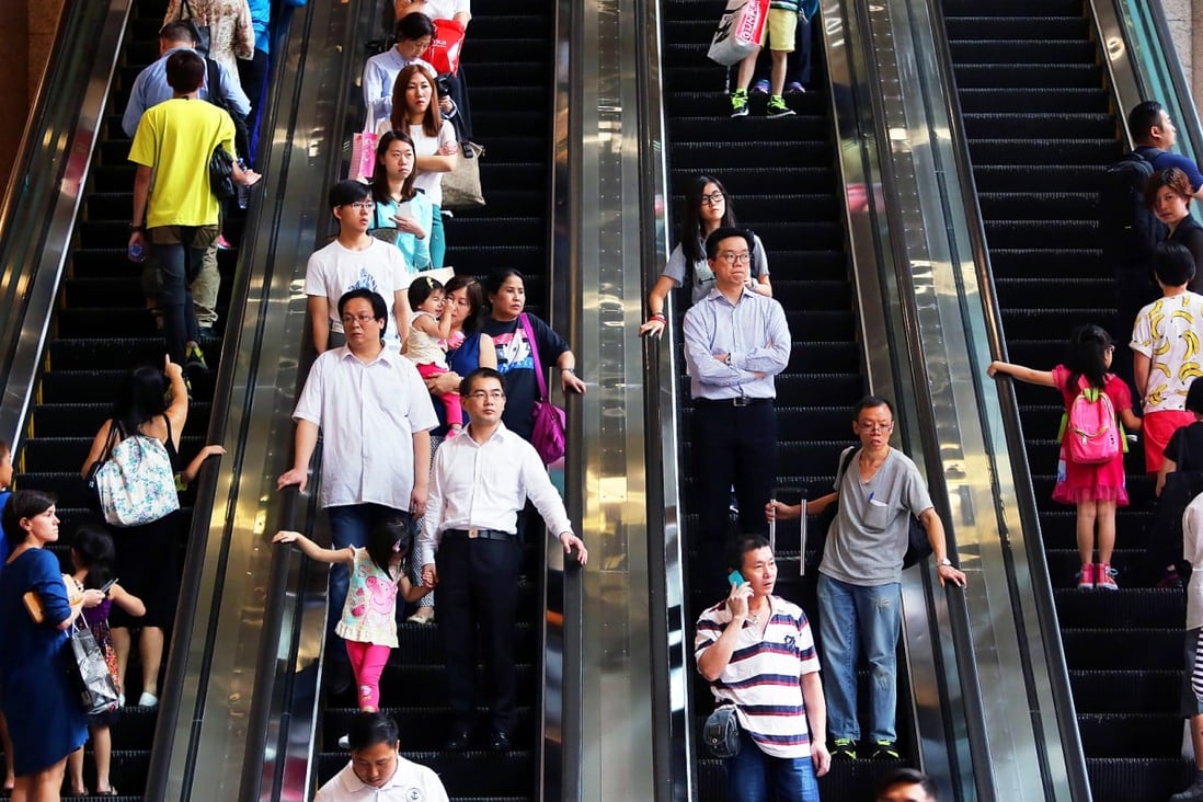 Shoppers are pictured crammed on to escalators in Causeway Bay. Photo: SCMP Pictures 