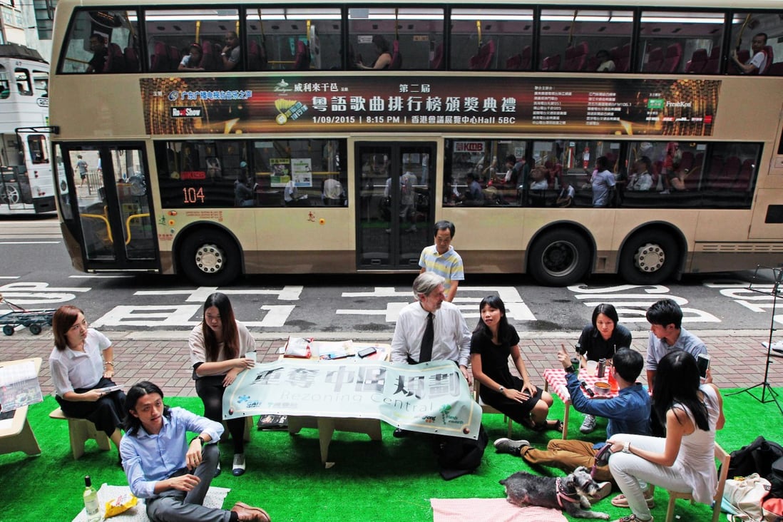 Members of various green groups promoting their plan for a pedestrian zone in Central. Photo: Bruce Yan