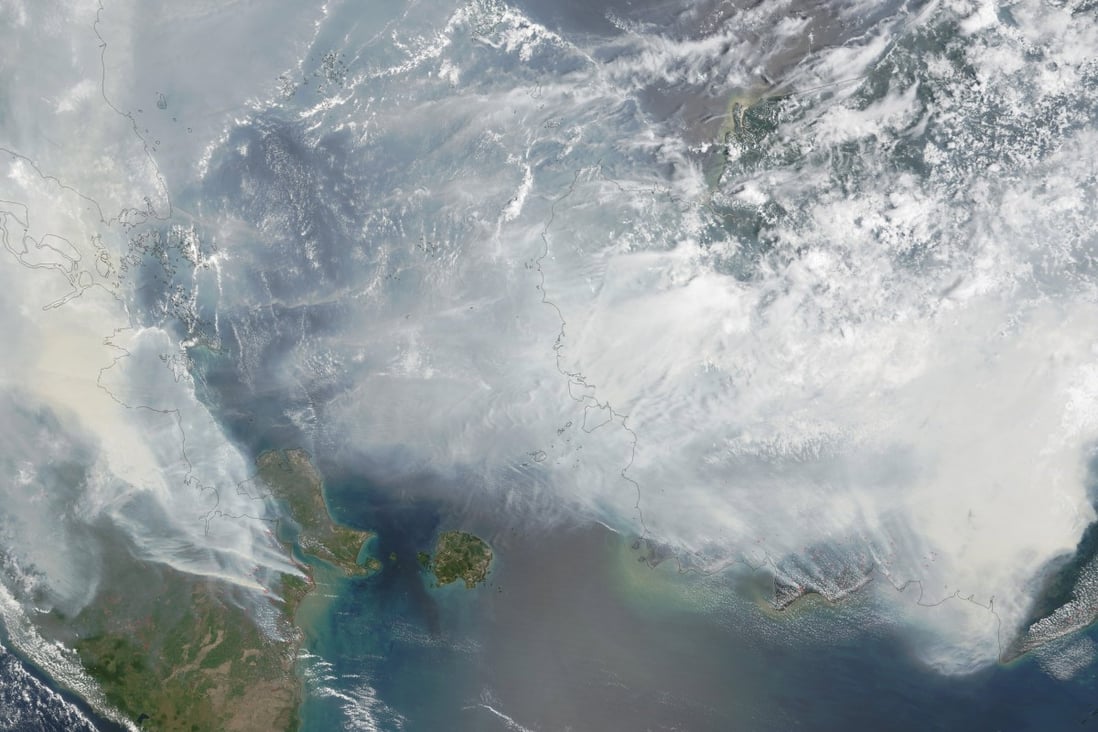 A Nasa satellite image shows smoke from fires in Indonesia over the coasts of Borneo and Sumatra. Photo: Reuters