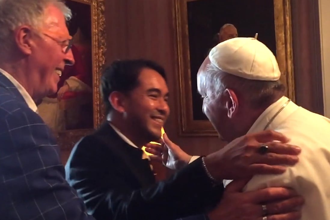 Pope Francis embraces his friend Yayo Grassi, who introduced the head of the Catholic church to his partner. 