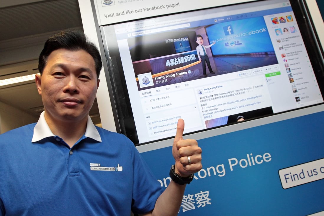 Police PR chief Steve Hui urges viewers to give the page a "like". Photo: Bruce Yan