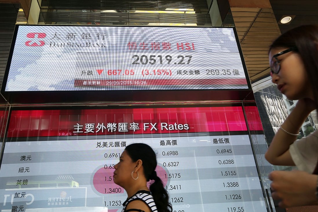 Hang Seng index board in Central. Photo: Sam Tsang