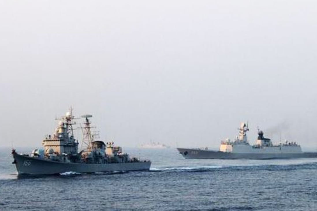 Two Chinese navy vessels taking part in a "realistic confrontation exercise" in the South China Sea. State media said late on Thursday that the drills had taken place in the nation's territorial waters. Photo: SCMP Pictures