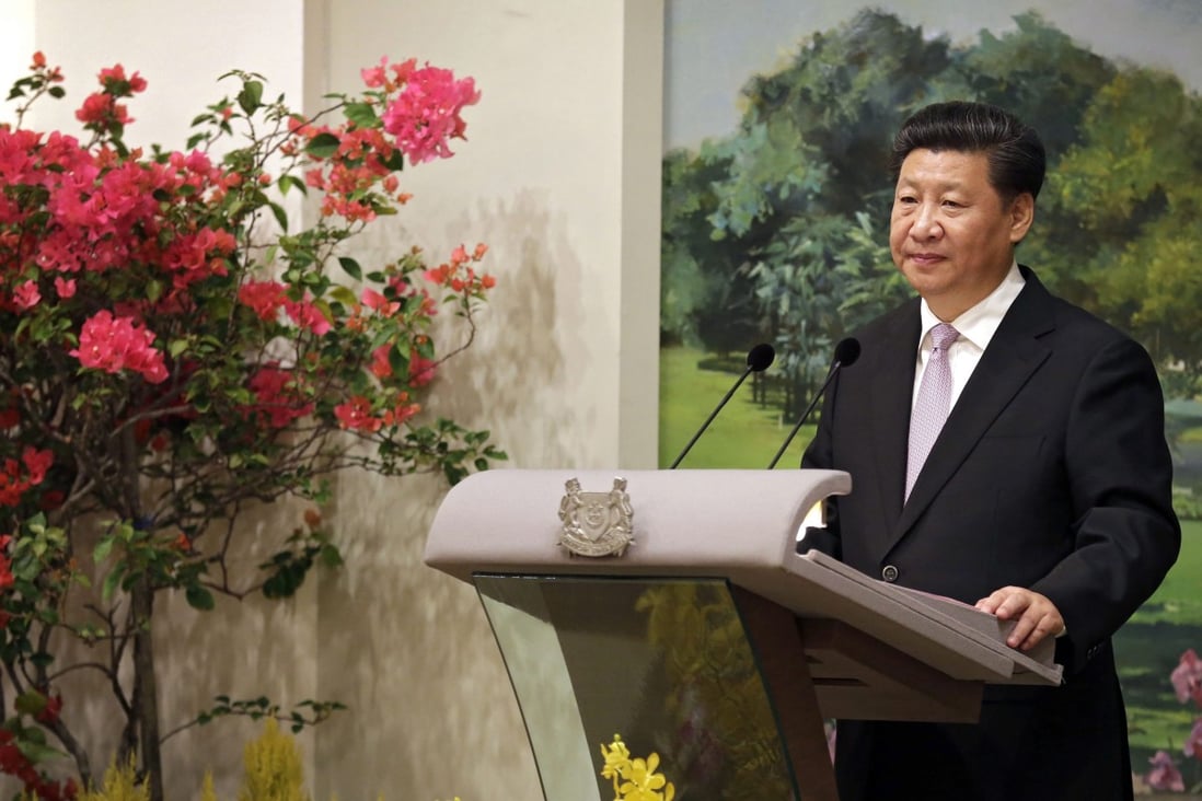 Chinese President Xi Jinping delivers a speech during a state banquet held at the Istana presidential palace in Singapore. Photo: EPA