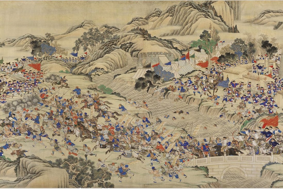 An illustration depicts Qing forces regaining the provincial capital of Ruizhou during the Taiping rebellion.
