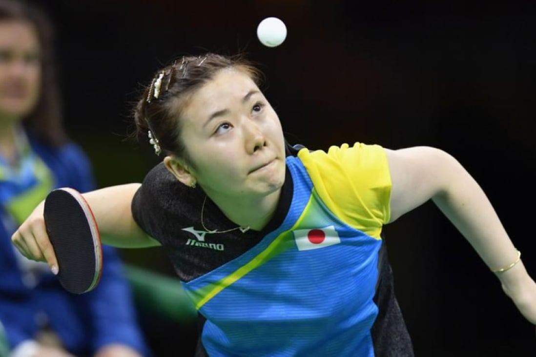 Japanese table tennis icon Ai Fukuhara plays in her singles semi-final against defending Olympic champion Li Xiaoxia of China. Li won the match 4-0. Photo: Kyodo