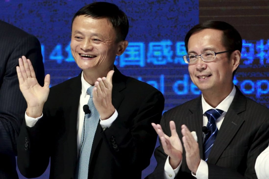 Jack Ma (left) with Daniel Zhang at the New York Stock Exchange on November 11, 2015. (Picture: Reuters)
