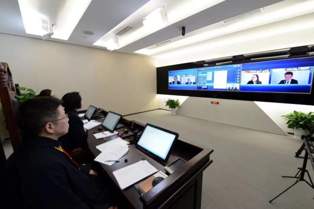 Three judges heard the case via video calls. (Picture: Beijing Internet Court)