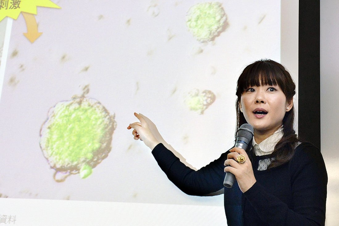 Scientist Haruko Obokata at Japan's Riken research institute announces her research into so-called Stap cells in the western city of Kobe. Photo: Kyodo
