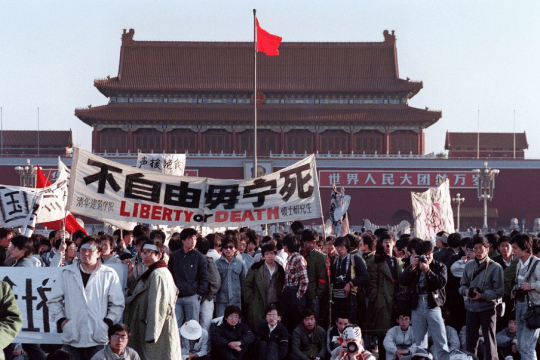 Activists gathered at Tiananmen Square on May 14th, 1989, after an overnight hunger strike. The seven-week protests ended in a military crackdown on June 4th. (Picture: Catherine Henriette/AFP)