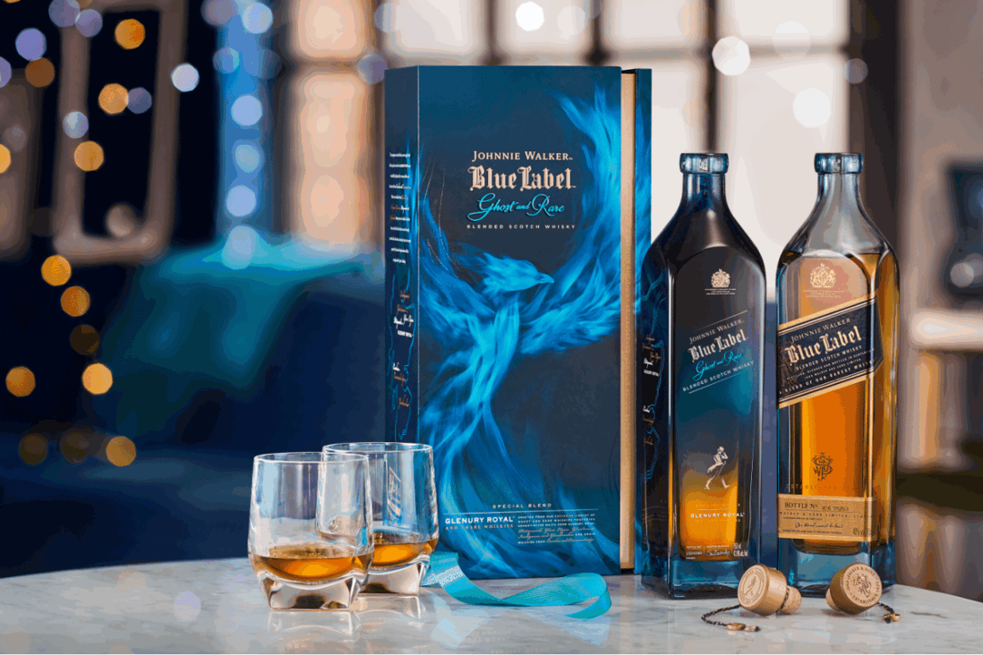 Johnnie Walker Blue Label Ghost and Rare Glenury Royal and Johnnie Walker Blue Label are blended from the rarest and most exceptional Scotch whiskies. 