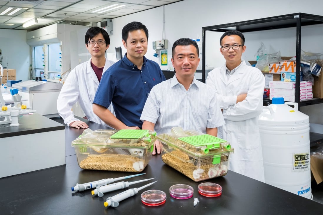 Dr Zhu Guangyu (front row) and his team at CityU.