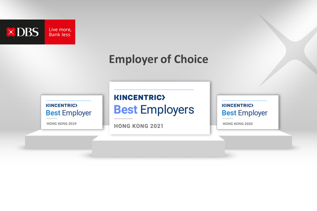 DBS Hong Kong has received the Kincentric Best Employer award for the third consecutive year in a row.