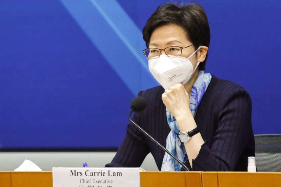 Chief Executive Carrie Lam meets the press at government headquarters on Friday. Photo: Pool