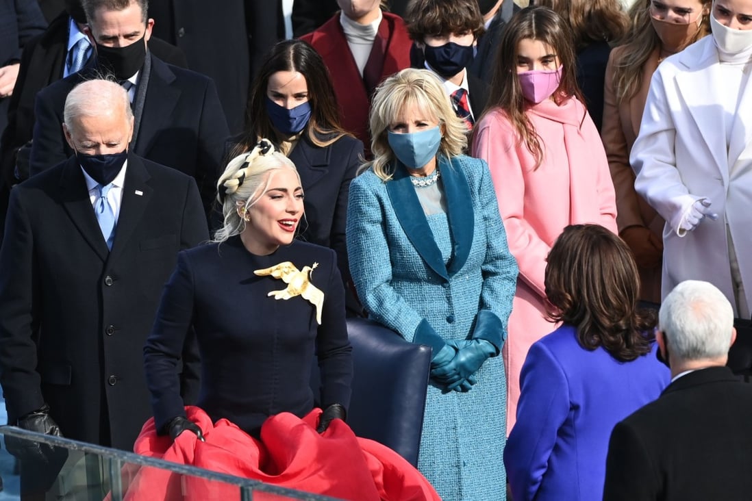 US Singer Lady Gaga arrives to sing the US National Anthem during the 59th Presidential Inaguruation on January 20, 2021, at the US Capitol in Washington, DC. (Photo by Brendan SMIALOWSKI / AFP)