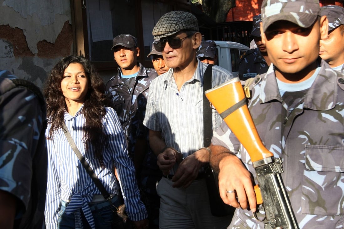 French killer Charles Sobhraj (centre) in Kathmandu, Nepal. Photo: AFP