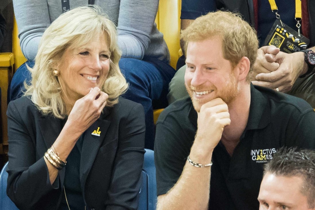 Jill Biden and Prince Harry attend the wheelchair basketball final on day eight of the Invictus Games Toronto 2017. Photo: Getty Images