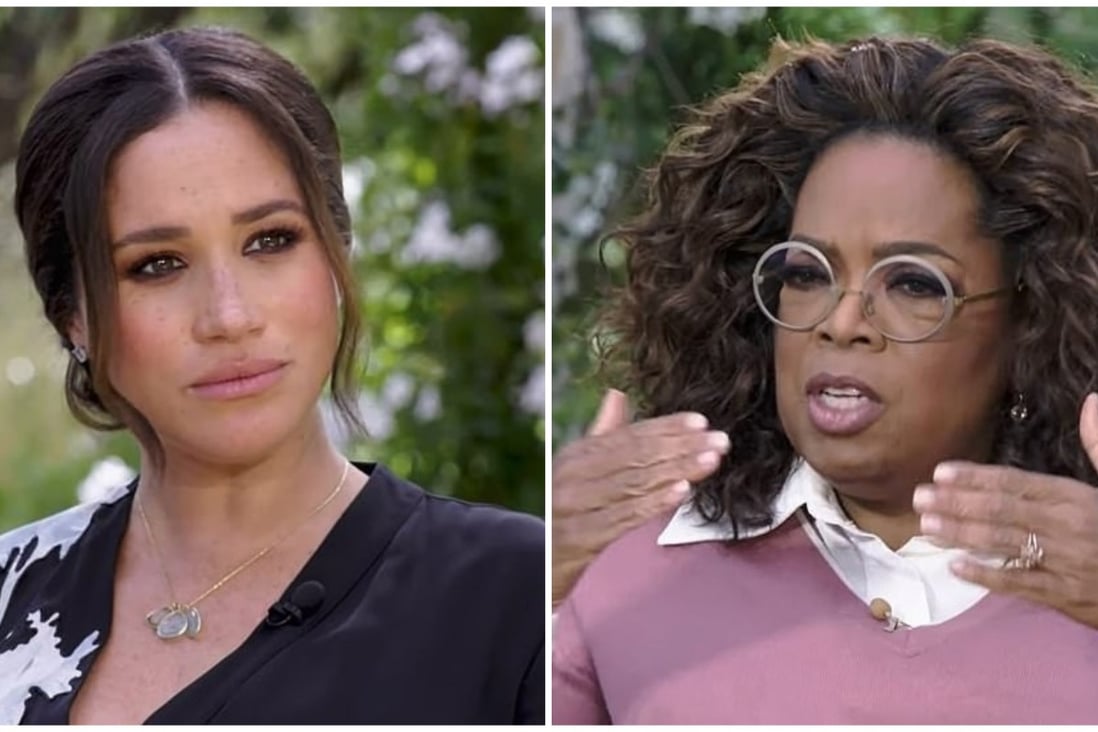 Meghan Markle and Oprah Winfrey in the TV personality’s sit-down interview with the Duke and Duchess of Sussex. Photo: CBS