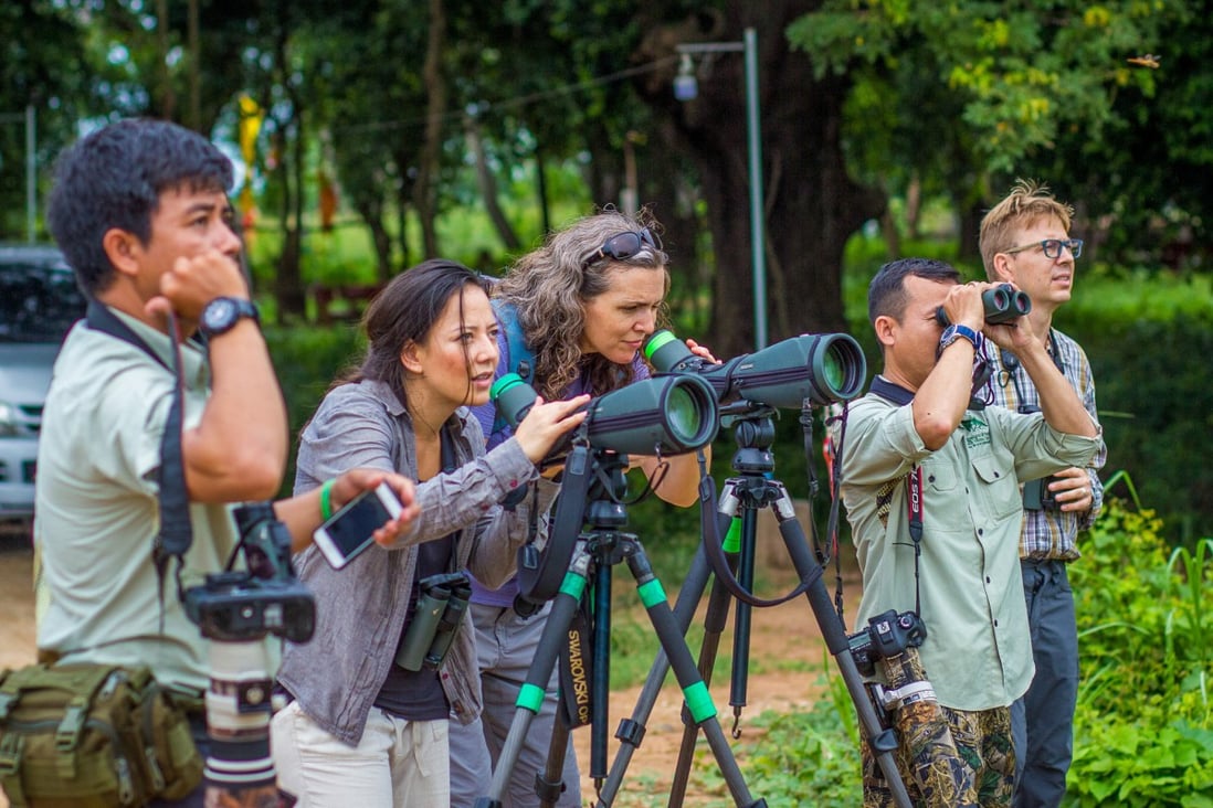 Twitchers on tour in the foothills of Phnom Krom, near Siem Reap. Photo: Sam Veasna Conservation Tours