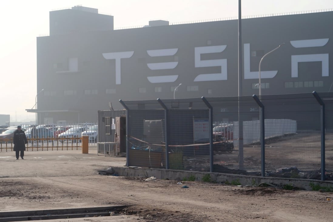 A Tesla sign is seen on the Shanghai Gigafactory of the US electric car maker on December 30, 2019. Photo: Reuters