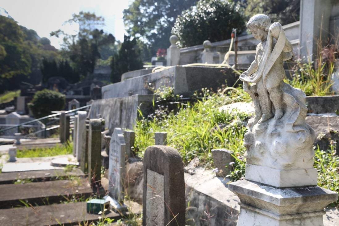 Pok Fu Lam’s Chiu Yuen Cemetery, which was built for the local Eurasian community. As the last native-speaking Eurasians pass away, their distinctive “wah-wah-WAH” accent is vanishing, too. Photo: SCMP / James Wendlinger