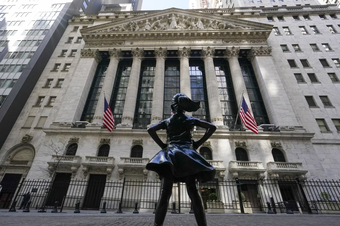 The Fearless Girl statue stands in front of the New York Stock Exchange on March 23. Photo: AP