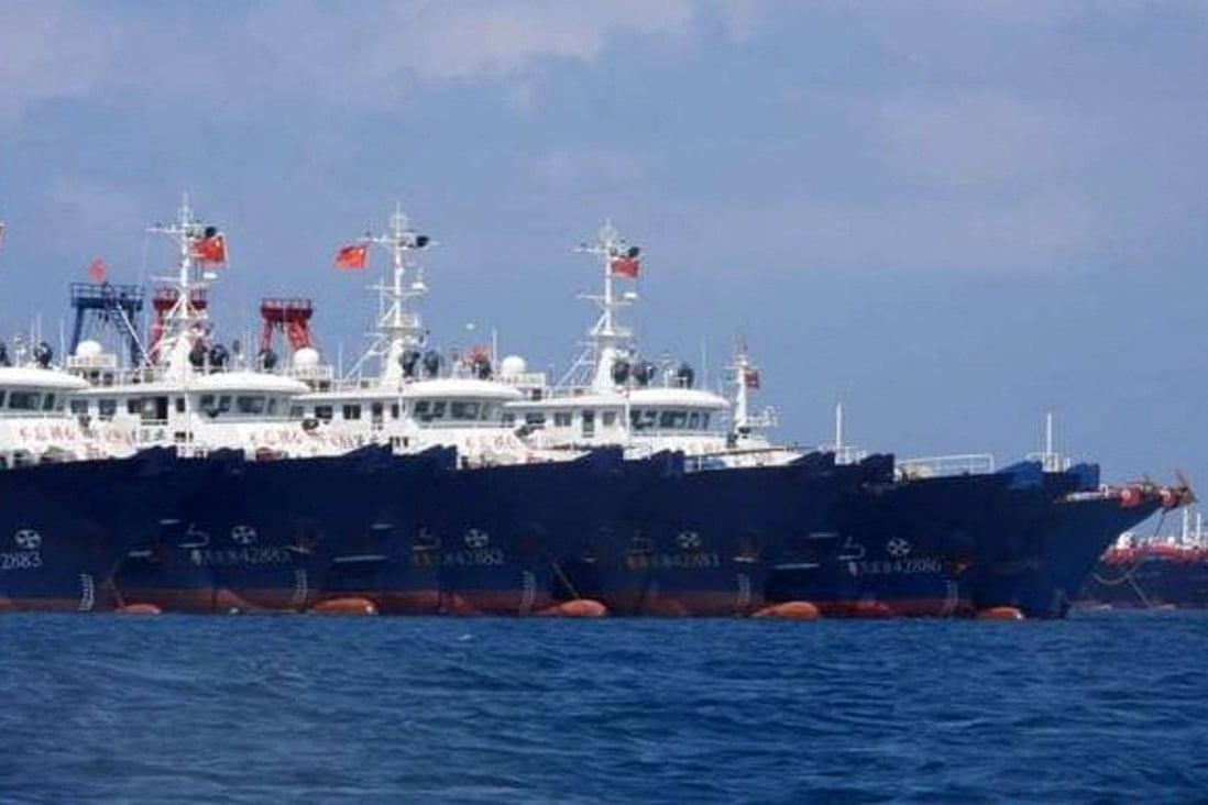 Chinese ships anchored at Whitsun Reef. Photo: AFP