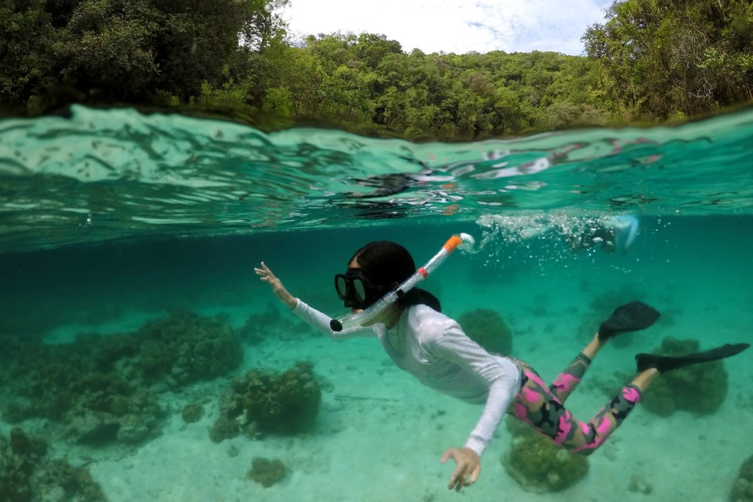 A young visitor dives in Nikko Bay, Palau. A travel corridor between the island nation in Micronesia and Taiwan is set to open this week. Palau is one of the few places in the world to have recorded no cases of Covid-19, and Taiwan has had relatively few cases. Photo: Shutterstock