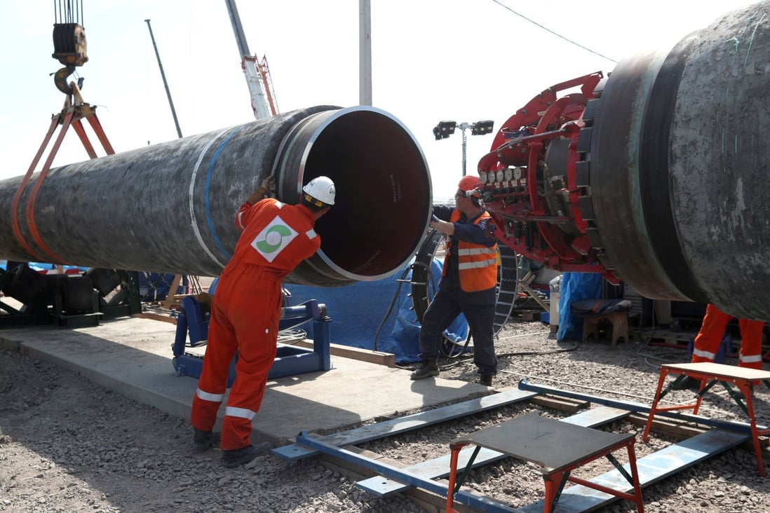 Workers at the construction site of the Nord Stream 2 gas pipeline in Leningrad region, Russia, in June 2019. Germany has resisted pressure from the US to pull its support for the project which Washington says is a Russian geopolitical project intended to divide Europe and weaken European energy security. Photo: Reuters