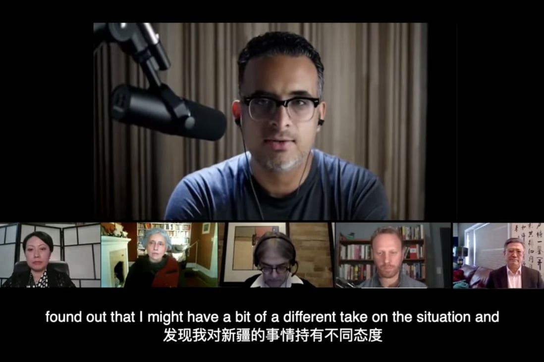 Canadian Daniel Dumbrill’s video address to an online panel discussion on Xinjiang was screened ahead of a Chinese foreign ministry press conference. Photo: Handout