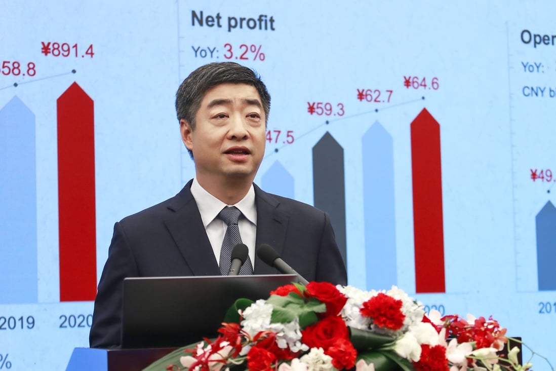 Ken Hu Houkun, Huawei’s rotating chairman, presents Huawei’s 2020 results on Wednesday. Photo: Handout