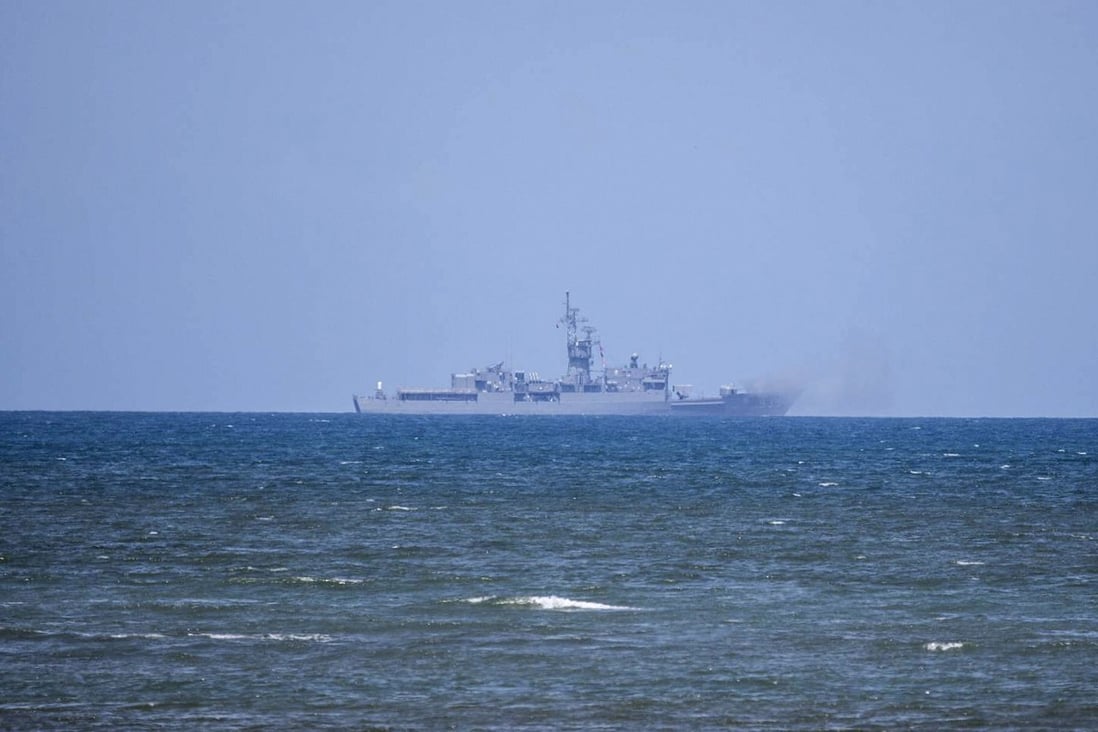 A Taiwanese navy frigate manoeuvres during an anti-landing combat operation drill in Taichung. File photo: EPA-EFE