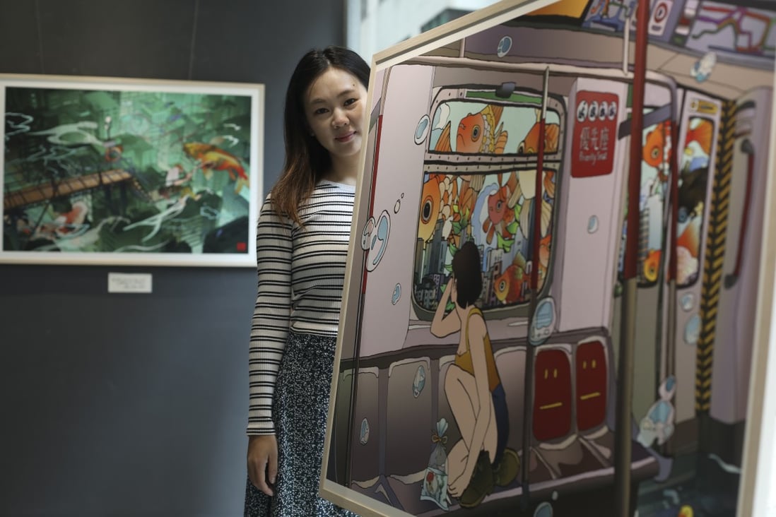 Giant lucky cats, goldfish swimming above the Hong Kong skyline – Vivian Ho Pok-yan’s latest solo exhibition presents a fantastical, cartoonish reimagination of the artist’s home city. Photo: Xiaomei Chen