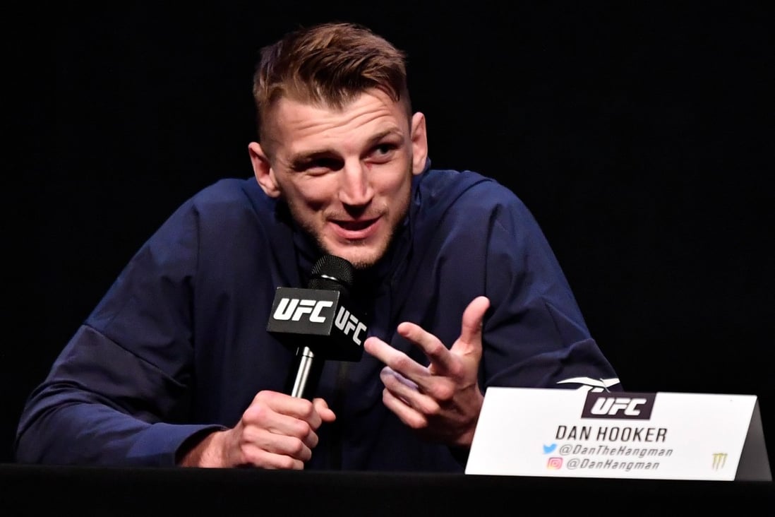 Dan Hooker interacts with media during the UFC 257 press conference inside Etihad Arena on UFC Fight Island on January 21, 2021 in Abu Dhabi. Photos: Jeff Bottari/Zuffa LLC via Getty Images