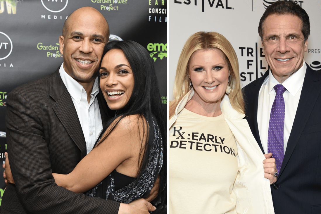 Left, Senator Cory Booker has hinted he may pop the question to girlfriend Rosario Dawson; Sandra Lee and New York Governor Andrew Cuomo were together for 14 years before splitting up. Photos: Getty Images