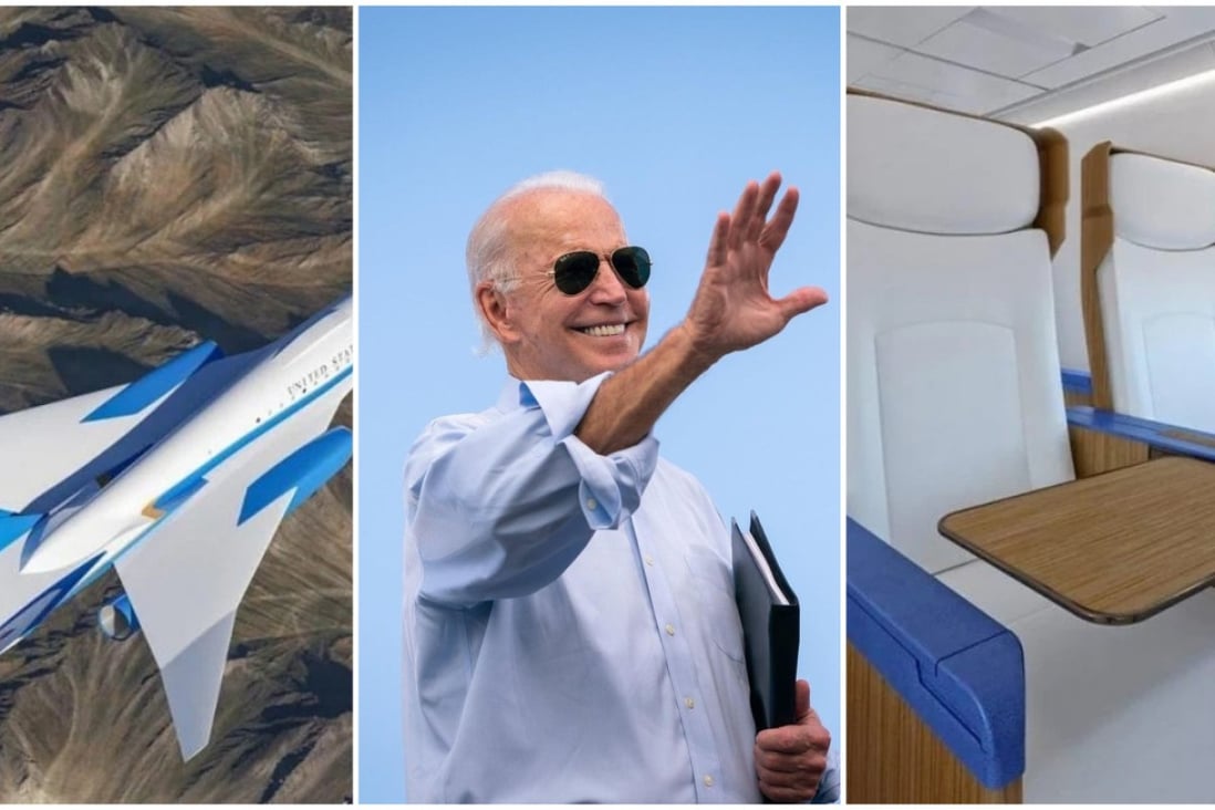 US President Joe Biden and the new supersonic Air Force One being developed by California-based company Exosonic. Photo: @joebiden/Instagram; Luxurylaunches