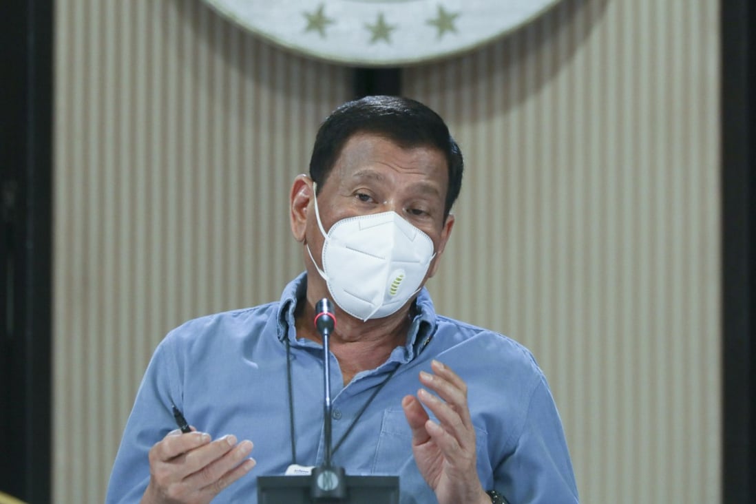 Philippine President Rodrigo Duterte appeared in a pre-recorded televised address late on Monday after not being seen for two weeks. Photo: AP