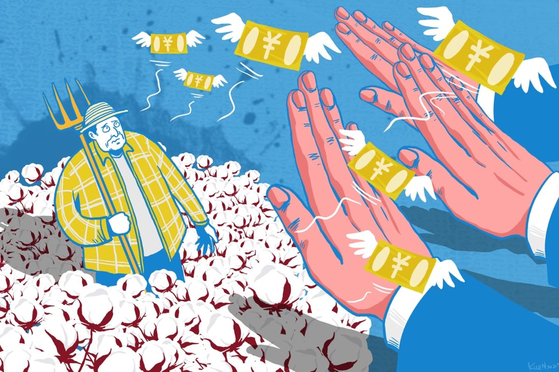 Farmers and cotton producers in China’s Xinjiang province are at risk of going out of business as big international retailers cut ties with suppliers amid allegations of forced labour in the restive region. Illustration: KaKuen Lau