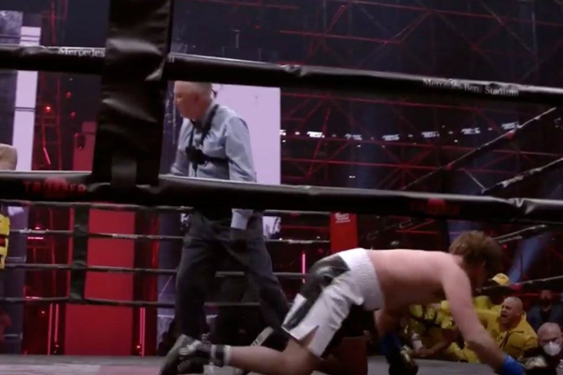 Jake Paul knocks down Ben Askren at Triller Fight Club. Photo: Triller Fight Club