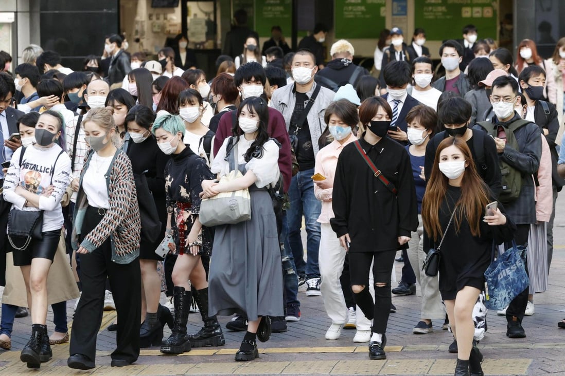 People are seen shopping in Tokyo’s Shibuya area. The city is battling a surge in coronavirus infections amid concerns about mutations and lagging vaccination rates. Photo: Kyodo