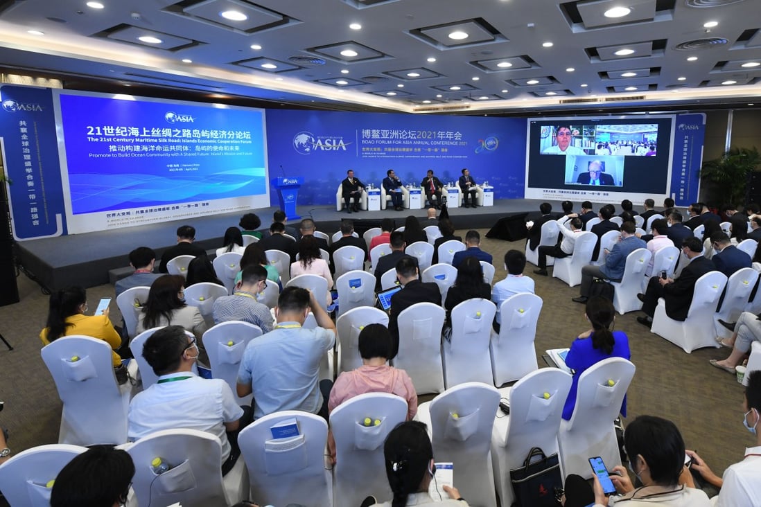 A session titled “The 21st Century Maritime Silk Road: Islands Economic Cooperation Forum”, at the Boao Forum for Asia Annual Conference in China’s Hainan province. Photo: Xinhua