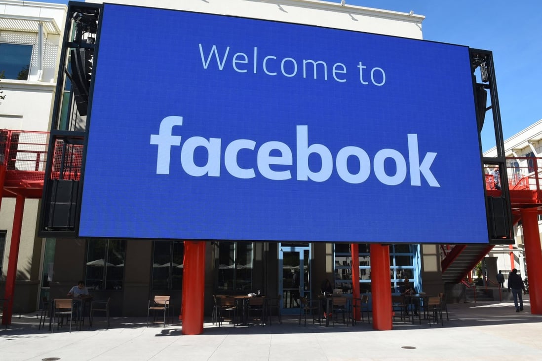 A giant digital sign is seen at Facebooks corporate headquarters campus in Menlo Park, California, on October 23, 2019. Photo: AFP