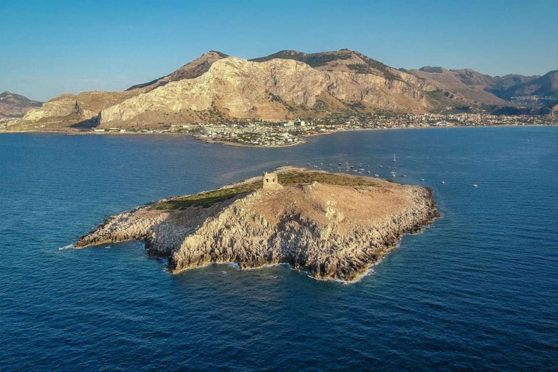 L’Isola delle Femmine, a rocky islet off the Italian island of Sicily owned by Countess Paola Pilo Bacci, where she finds solitude and artistic inspiration. Photo: Romolini Immobiliare