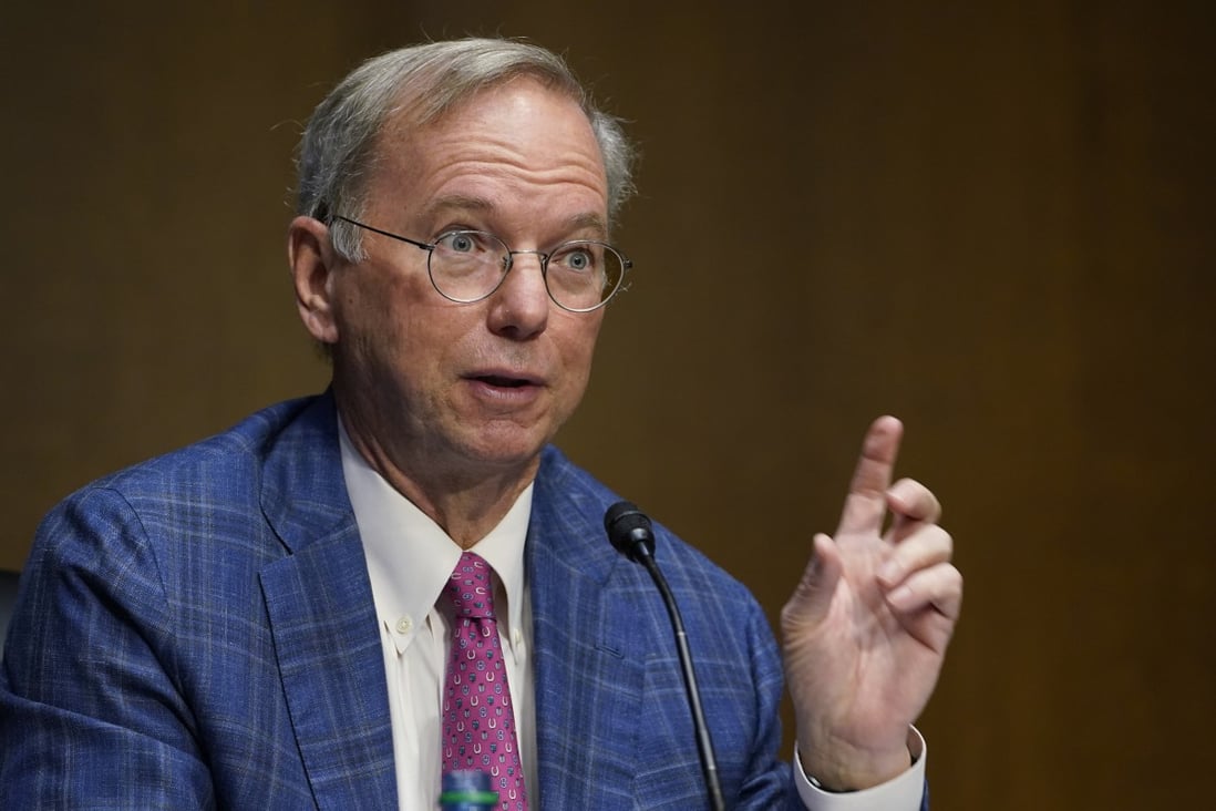 Eric Schmidt, co-founder of Schmidt Futures and former CEO of Google, speaks on Capitol Hill in Washington on February 23, during a hearing on emerging technologies and their impact on national security. Photo: AP